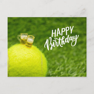 Tennis Happy Birthday Tennis Ball mit Bier Postca Postkarte