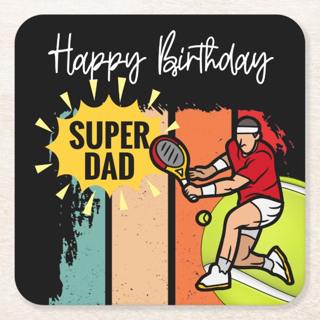 Tennis Happy Birthday to Tennis Vater Sonniges Par Rechteckiger Pappuntersetzer (Vorderseite)