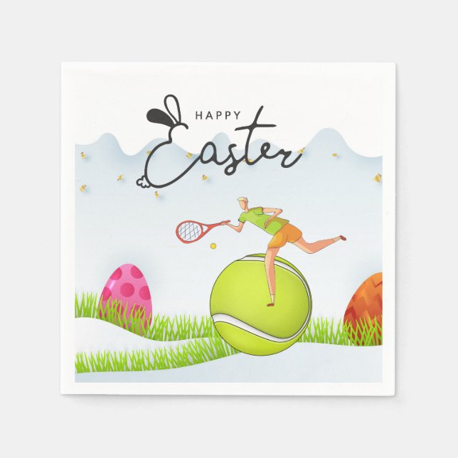 Tennis Happy Easter to Tennis Spieler mit Eiern Serviette (Vorderseite)