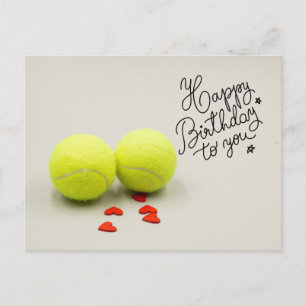 Tennis Happy Geburtstag mit Ball und rotem Herz Postkarte