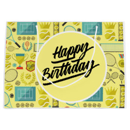 Tennis Happy Geburtstag mit Ball und Schläger gelb Große Geschenktüte