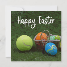 Tennis Happy Ostern mit Ball und Eiern auf Grün