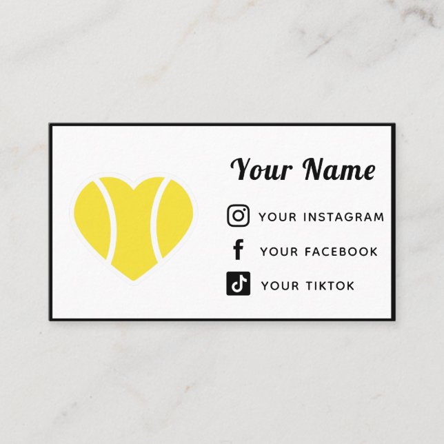 Tennis Heart Liebe Coach Fire Social Media Moderne Visitenkarte (Vorderseite)