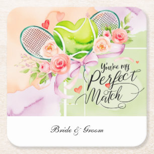 TENNIS Herzform für LIEBE Hochzeit Rechteckiger Pappuntersetzer