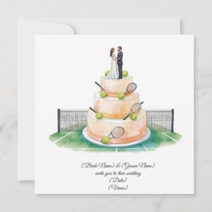Tennis-Hochzeit mit Braut und Bräutigam auf dem Te Einladung