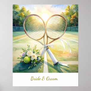 Tennis-Hochzeit mit Schläger auf dem Gericht Poster
