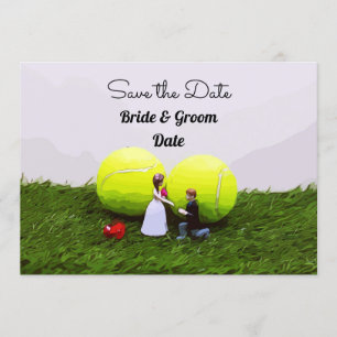 Tennis-Hochzeit Save-the-Date-Karte mit Braut und  Einladung