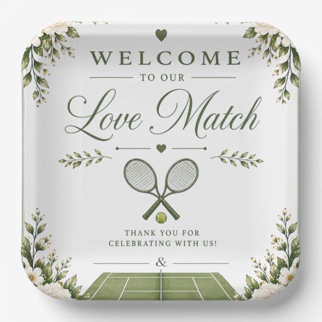 Tennis Hochzeit Willkommen Pappteller (Vorderseite)