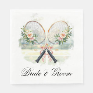 Tennis-Hochzeits-Schläger mit Blumen Braut & Bräut Serviette