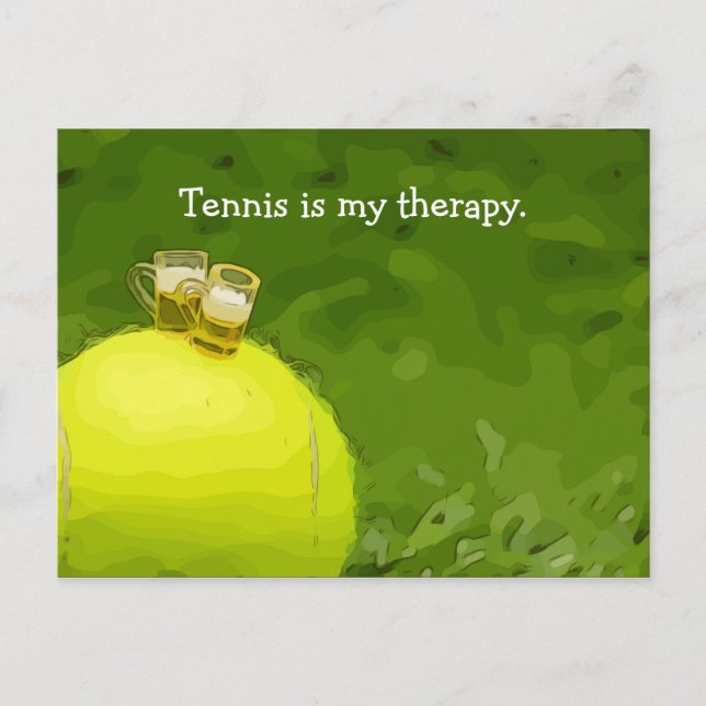 Tennis ist meine Therapie mit Tennisball und Bier Postkarte (Vorderseite)