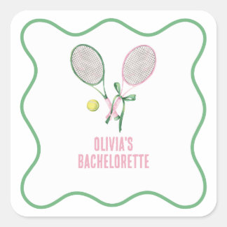 Tennis-Junggesellinnenabschied im preppy-Stil Quadratischer Aufkleber