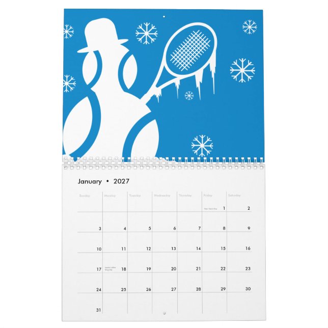 Tennis Kalender Geschenk mit farbenfrohen Illustra (Jan 2027)