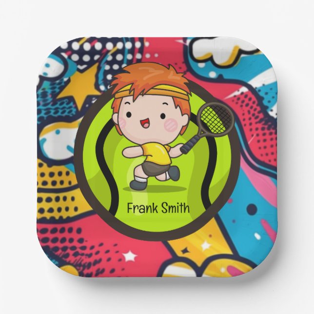 Tennis Kid Geburtstagsparty Abstrakt Hintergrundpa Pappteller (Vorderseite)