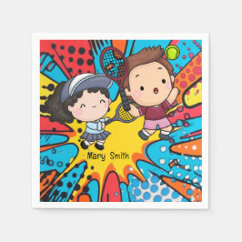 Tennis Kid Geburtstagsparty Abstrakter Hintergrund Serviette