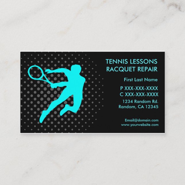 Tennis lessons racquet repair custom business card visitenkarte (Vorderseite)