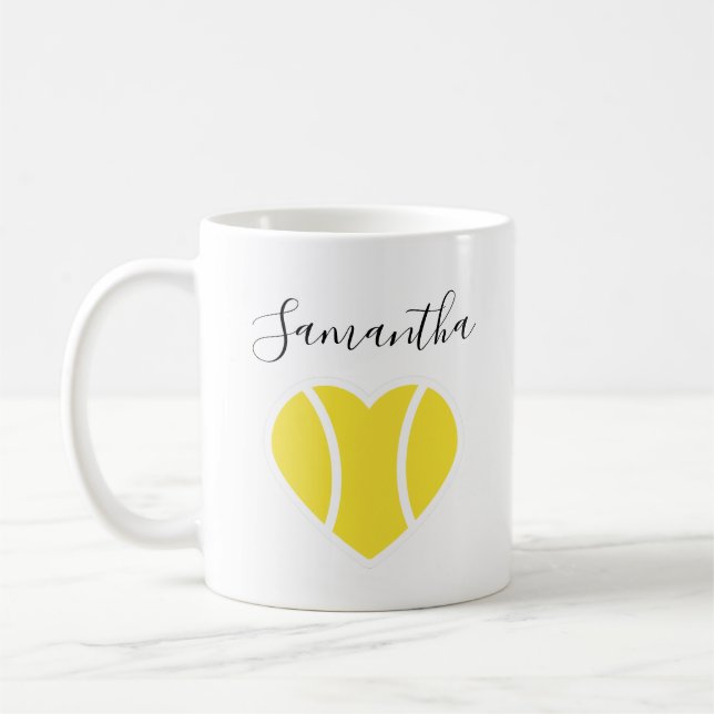 Tennis Liebe Gelbes Ball Herzsport Personalisiert Kaffeetasse (Links)