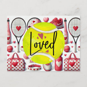 Tennis Liebe im roten und weißen Design mit Herz Feiertagspostkarte