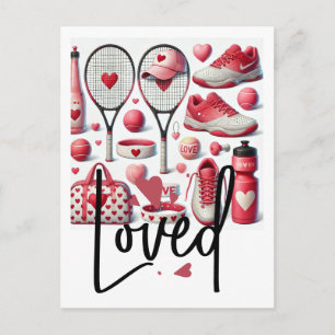Tennis Liebe im roten und weißen mit Herz  Postkarte