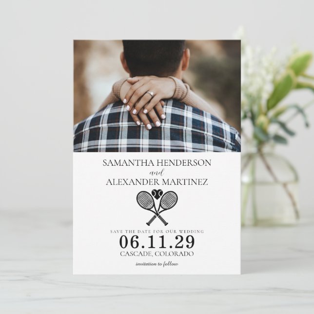 Tennis Liebe Wedding Save The Date (Stehend Vorderseite)
