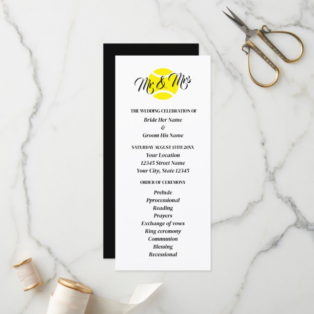 Tennis Liebhaber der Hochzeitsfeier Programm (Vorderseite/Rückseite Beispiel)