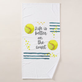 Tennis Life ist besser auf dem Platz Aquarell Badehandtuch