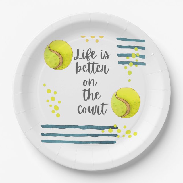 Tennis Life ist besser auf dem Platz Aquarell     Pappteller (Vorderseite)