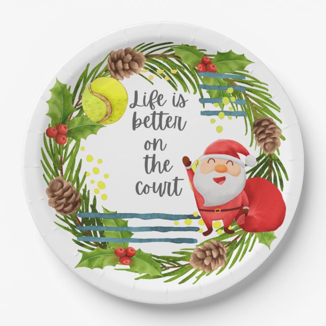 Tennis Life ist besser auf dem Platz Weihnachts-Pa Pappteller (Vorderseite)