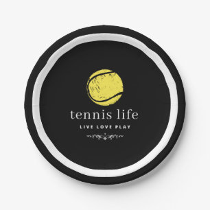 Tennis Life Live Liebe Typografie Zitat Black Pappteller