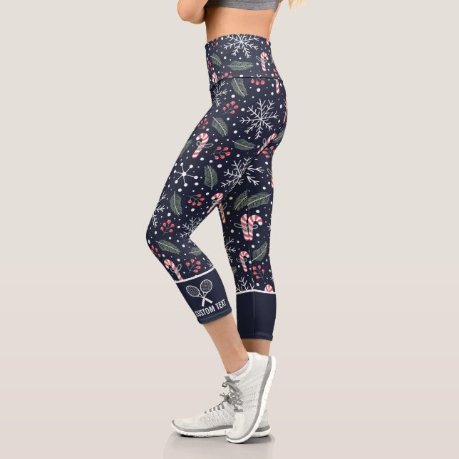 Tennis-Logo Winterweihnachtsdrucken Eigener Text Capri Leggings (Links)
