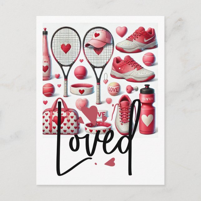 Tennis Love themed in red and white with heart  Postkarte (Vorderseite)