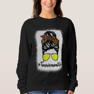 Tennis Mama Leopard Messy Bun Hair Frauen Sweatshirt
