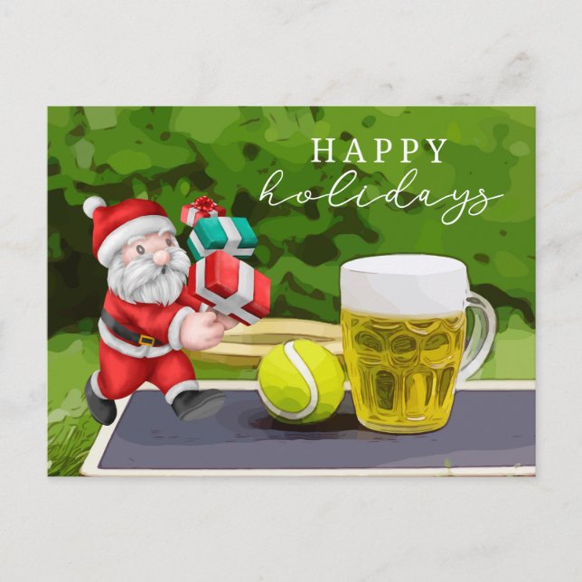 Tennis mit dem Weihnachtsmann glücklich Urlaub zum Postkarte (Vorderseite)