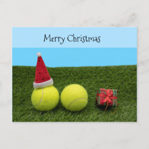 Tennis mit fröhlicher Weihnachtsweihnachtsfeier au Feiertagspostkarte