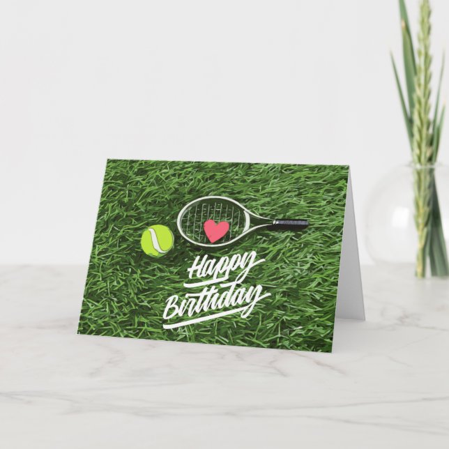 Tennis mit Schläger zum Geburtstag wünscht Spieler Karte (Vorderseite)