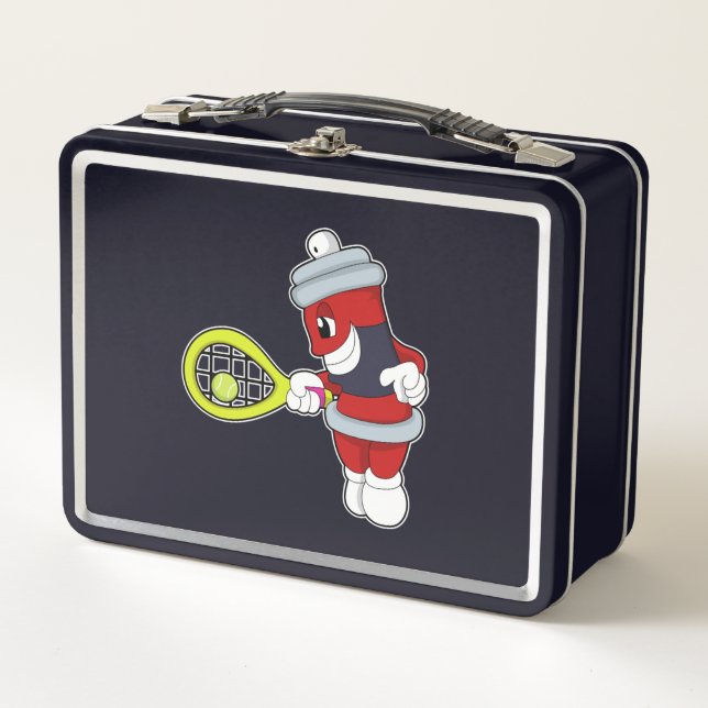 Tennis mit Tennisschläger Metall Brotdose (Vorderseite)