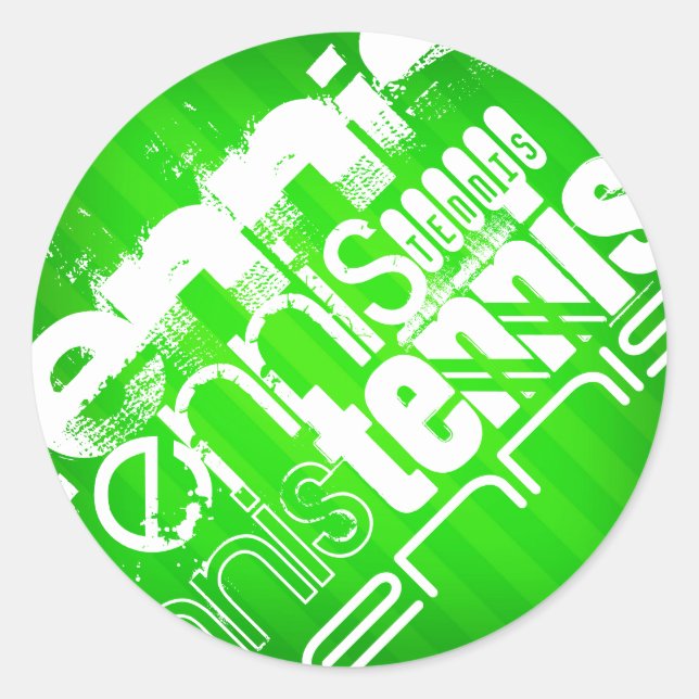 Tennis; Neon Green Stripes. Runder Aufkleber (Vorderseite)