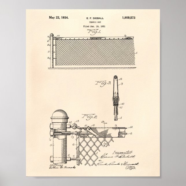 Tennis Net 1934 Patent Art Old Peper Poster (Vorne)