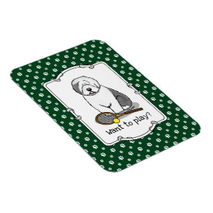 Tennis Old English Sheepdog (Grau 1) Hund Niedlich Magnet