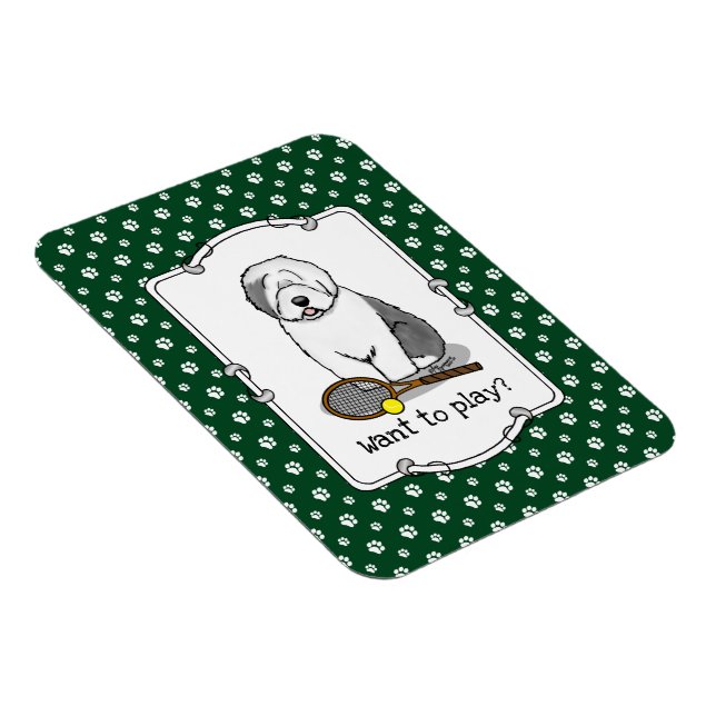 Tennis Old English Sheepdog (Grau 1) Hund Niedlich Magnet (Rechte Seite)