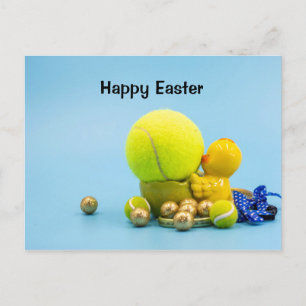 Tennis Osterurlaub mit Huhn und Ball Postkarte