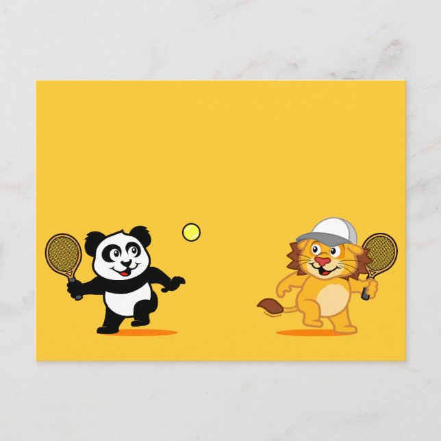 Tennis Panda & Lion Postkarte (Vorderseite)