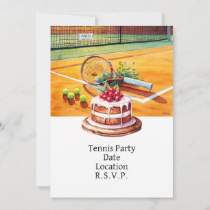 Tennis-Party auf dem Platz mit Kuchen und Kuchen Einladung