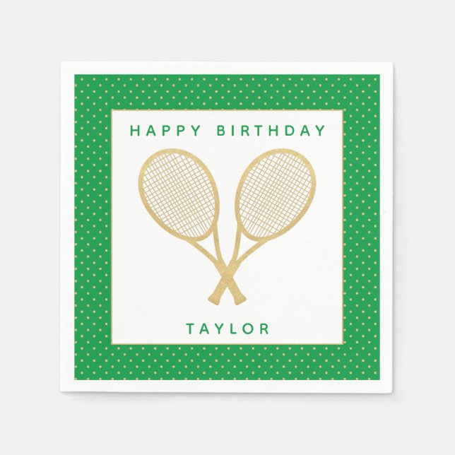 Tennis Party Chic Gold und Green Custom Serviette (Vorderseite)