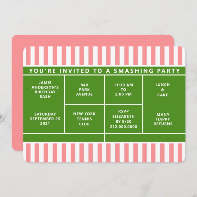 Tennis-Party Einladung (Vorne/Hinten)