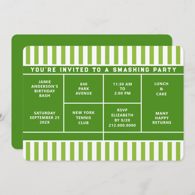 Tennis-Party Einladung (Vorne/Hinten)