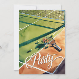 Tennis-Party Einladung mit Schläger auf dem Platz