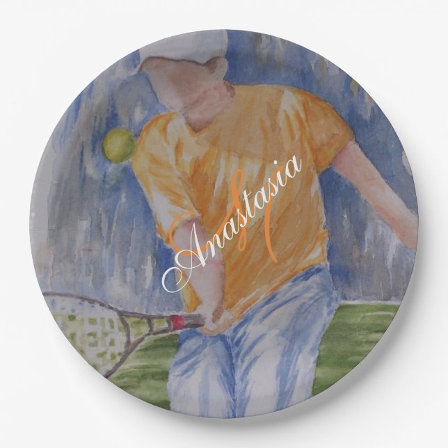 TENNIS PARTY MONOGRAM PAPPTELLER (Vorderseite)