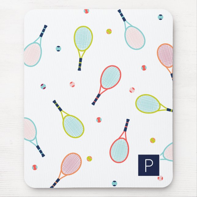 Tennis Pattern Sport Thema Personalisiert Monogram Mousepad (Vorne)