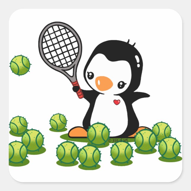 Tennis Penguin Quadratischer Aufkleber (Vorderseite)
