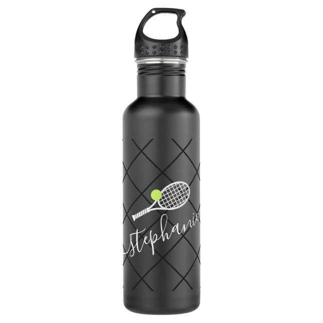 Tennis Personalisiert Eleganter Skriptname Edelstahlflasche (Vorderseite)